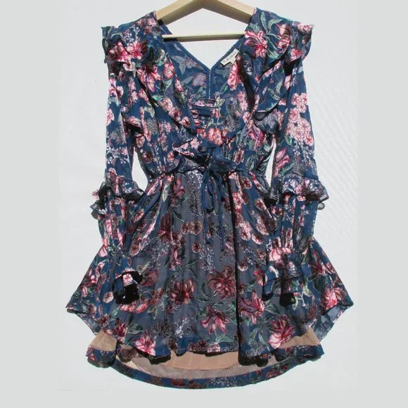 NEW FOR LOVE & LEMONS TEAL BLUE GRACIE MINI DRESS SIZE S